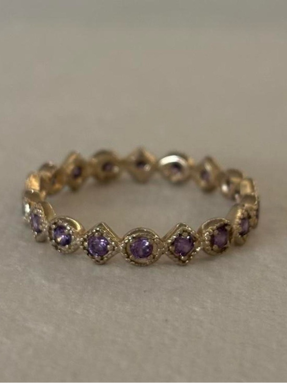 NVC 925 Sterling Silver Purple Gems Eternity Band Dainty Ring Size 10